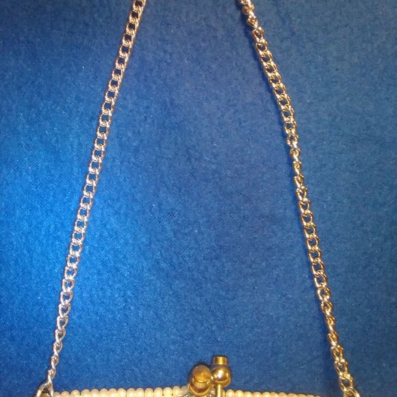 Japanese Faux Pearl Beaded Pinkish Beige Satin Lined Snap Clutch Evening Purse - Picture 7 of 17